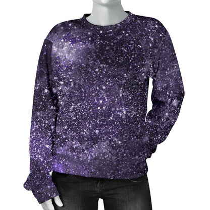 Dark Purple Cosmos Galaxy Space Print Women's Crewneck Sweatshirt GearFrost