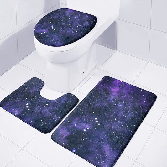 Dark Purple Galaxy Outer Space Print 3 Piece Bath Mat Set