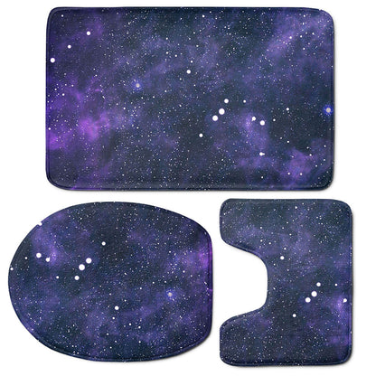 Dark Purple Galaxy Outer Space Print 3 Piece Bath Mat Set