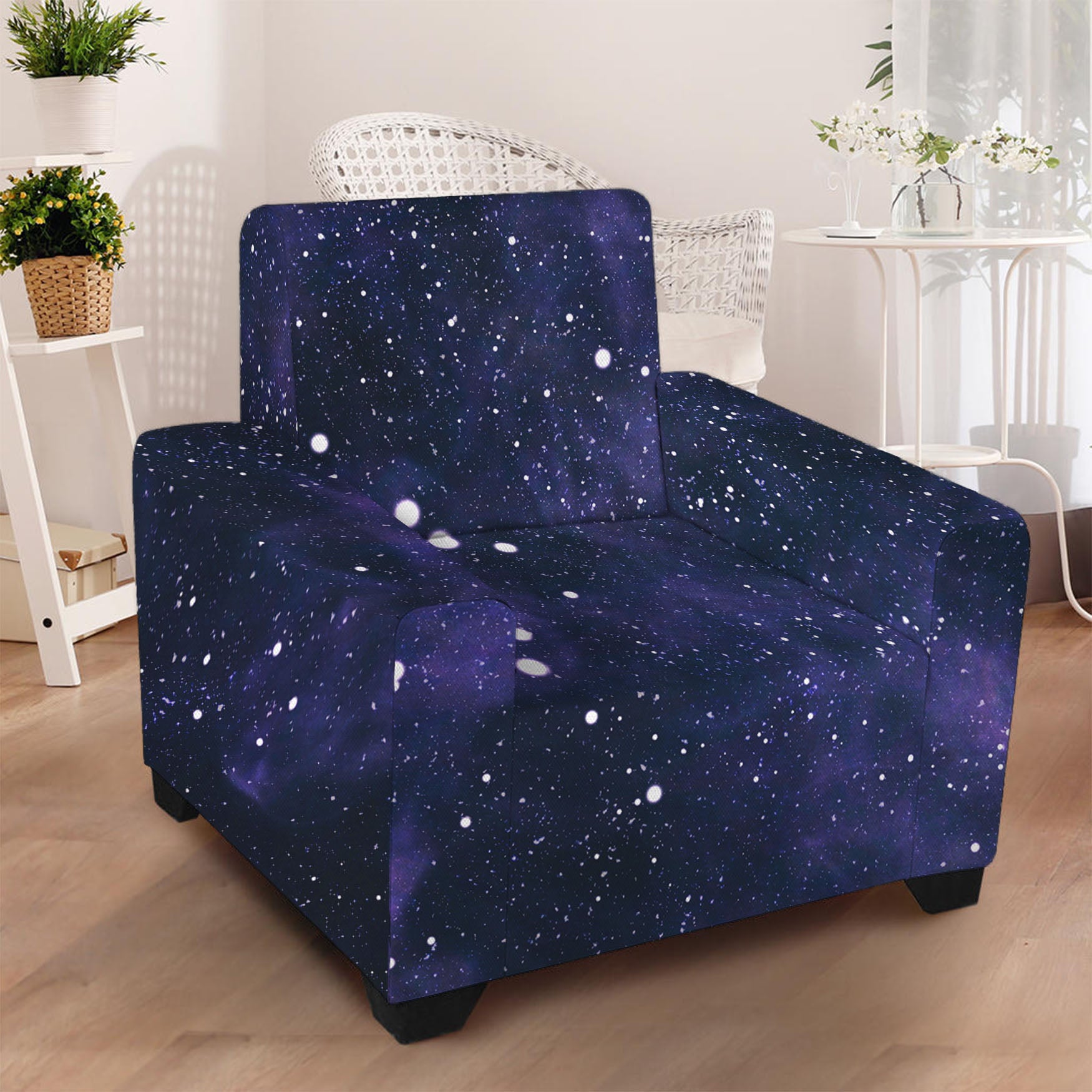 Dark Purple Galaxy Outer Space Print Armchair Slipcover