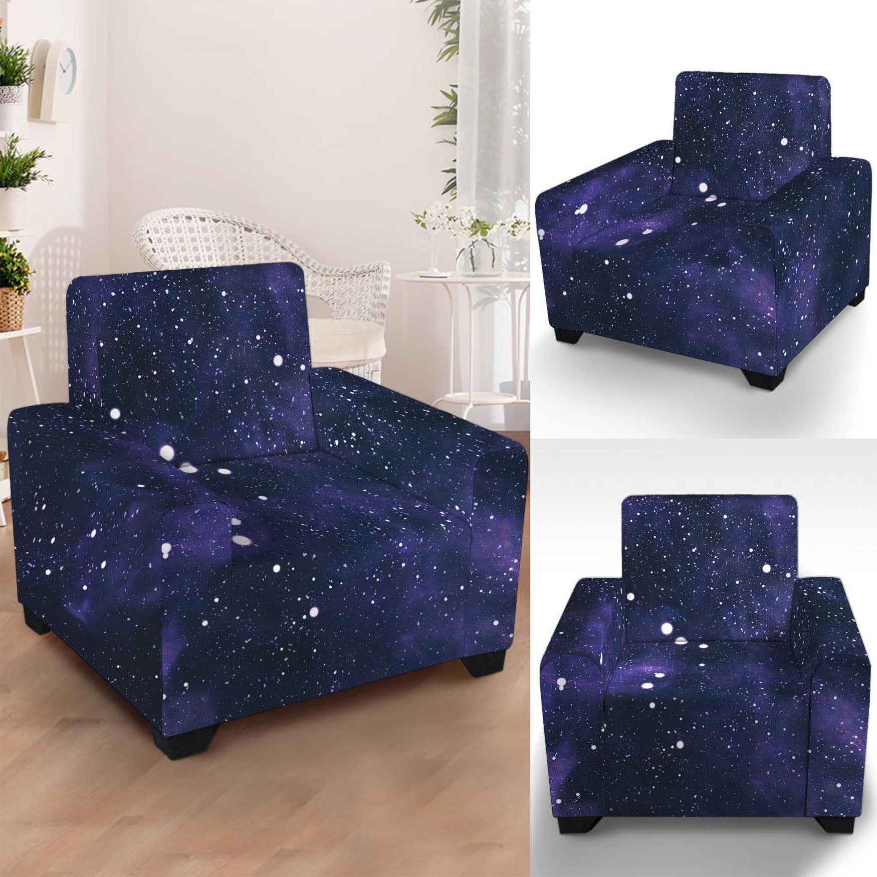 Dark Purple Galaxy Outer Space Print Armchair Slipcover