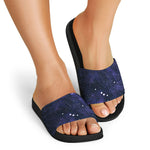 Dark Purple Galaxy Outer Space Print Black Slide Sandals