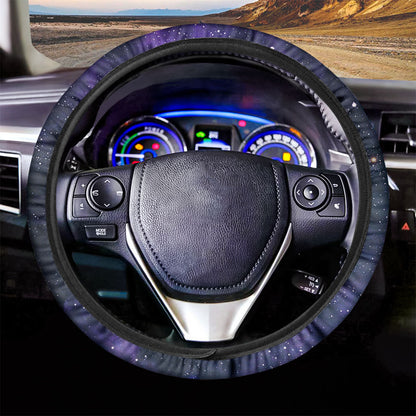 Dark Purple Galaxy Outer Space Print Car Steering Wheel Cover
