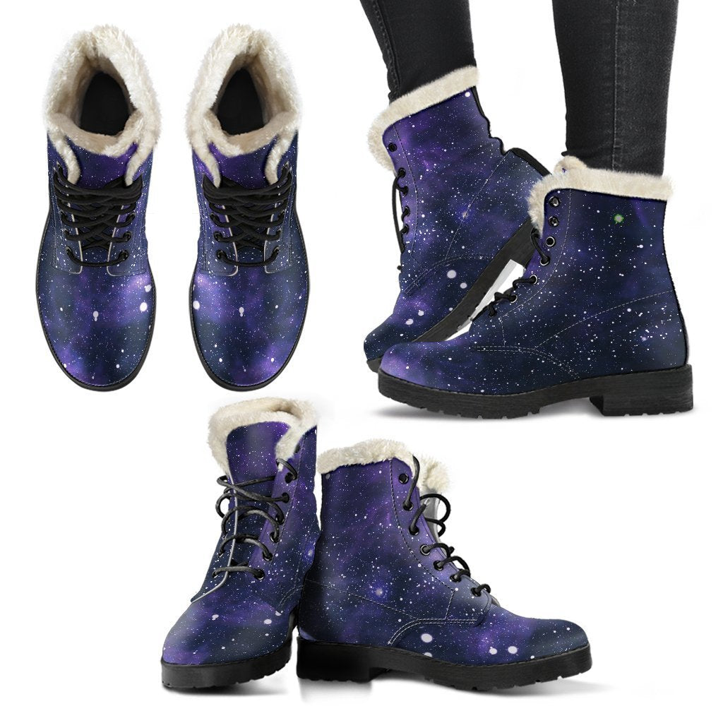 Dark Purple Galaxy Outer Space Print Comfy Boots GearFrost