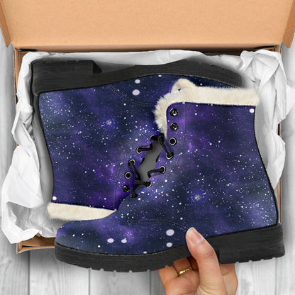 Dark Purple Galaxy Outer Space Print Comfy Boots GearFrost