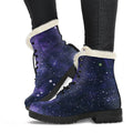 Dark Purple Galaxy Outer Space Print Faux Fur Leather Boots