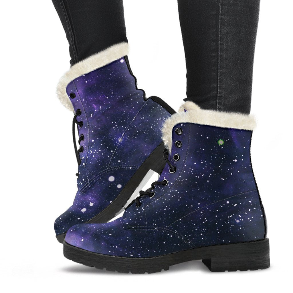 Dark Purple Galaxy Outer Space Print Comfy Boots GearFrost