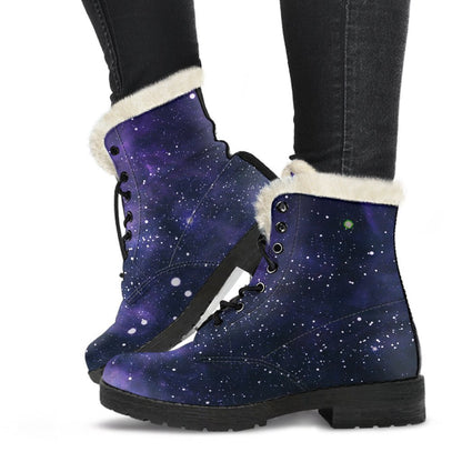 Dark Purple Galaxy Outer Space Print Comfy Boots GearFrost