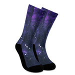 Dark Purple Galaxy Outer Space Print Crew Socks