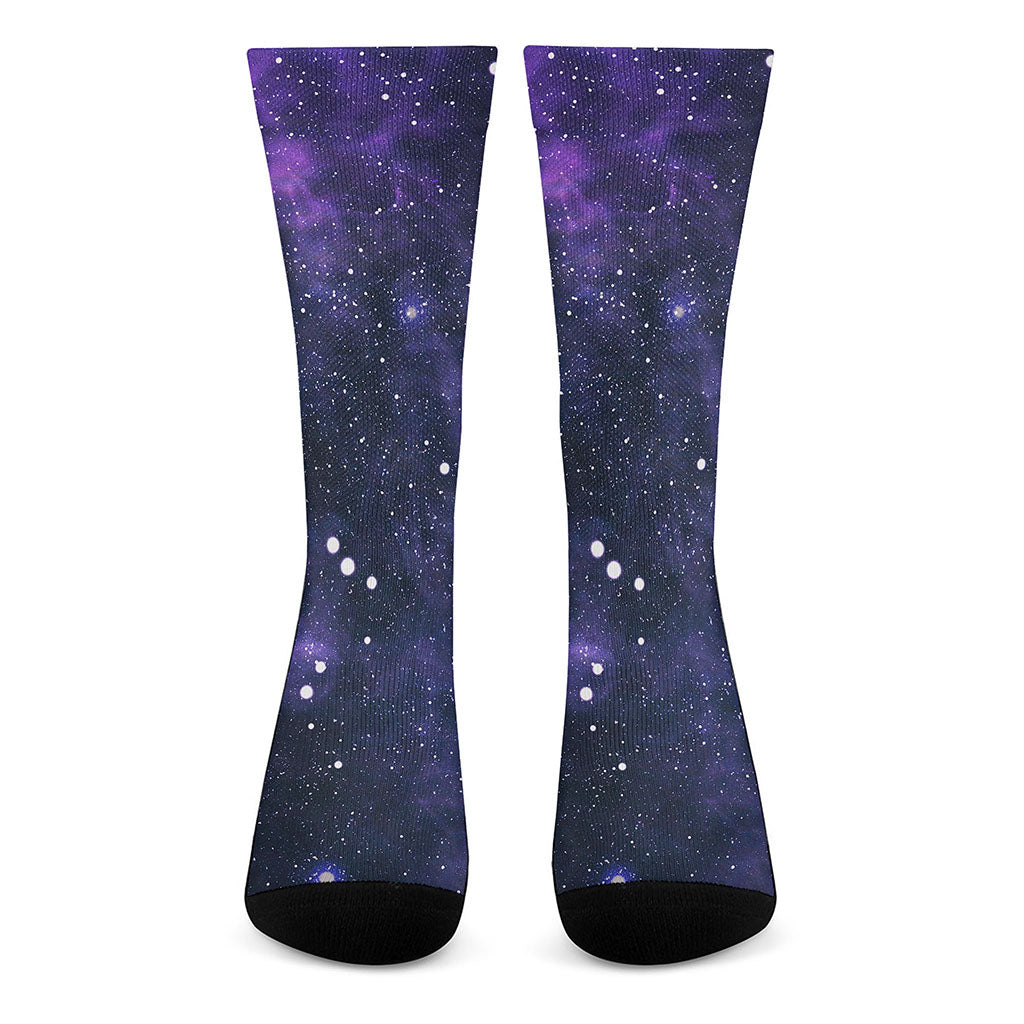 Dark Purple Galaxy Outer Space Print Crew Socks