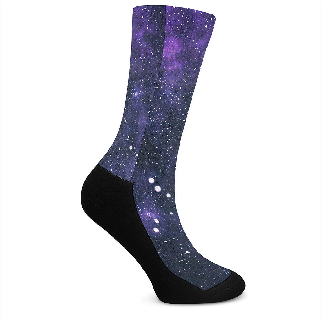 Dark Purple Galaxy Outer Space Print Crew Socks