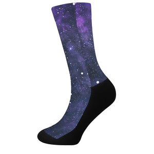 Dark Purple Galaxy Outer Space Print Crew Socks