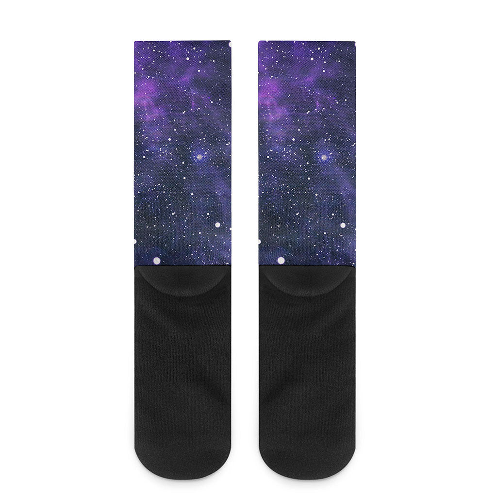 Dark Purple Galaxy Outer Space Print Crew Socks