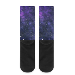 Dark Purple Galaxy Outer Space Print Crew Socks