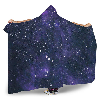 Dark Purple Galaxy Outer Space Print Hooded Blanket