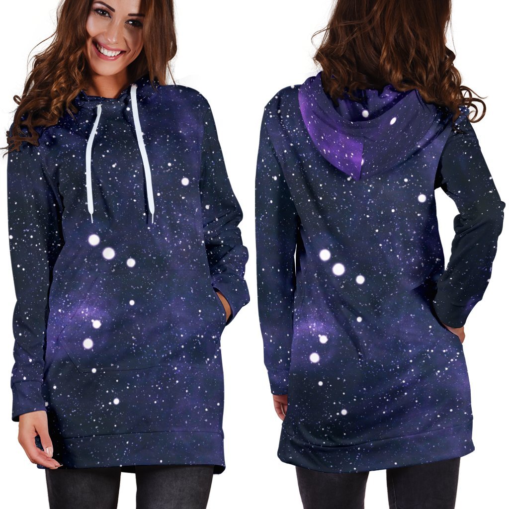 Dark Purple Galaxy Outer Space Print Hoodie Dress GearFrost
