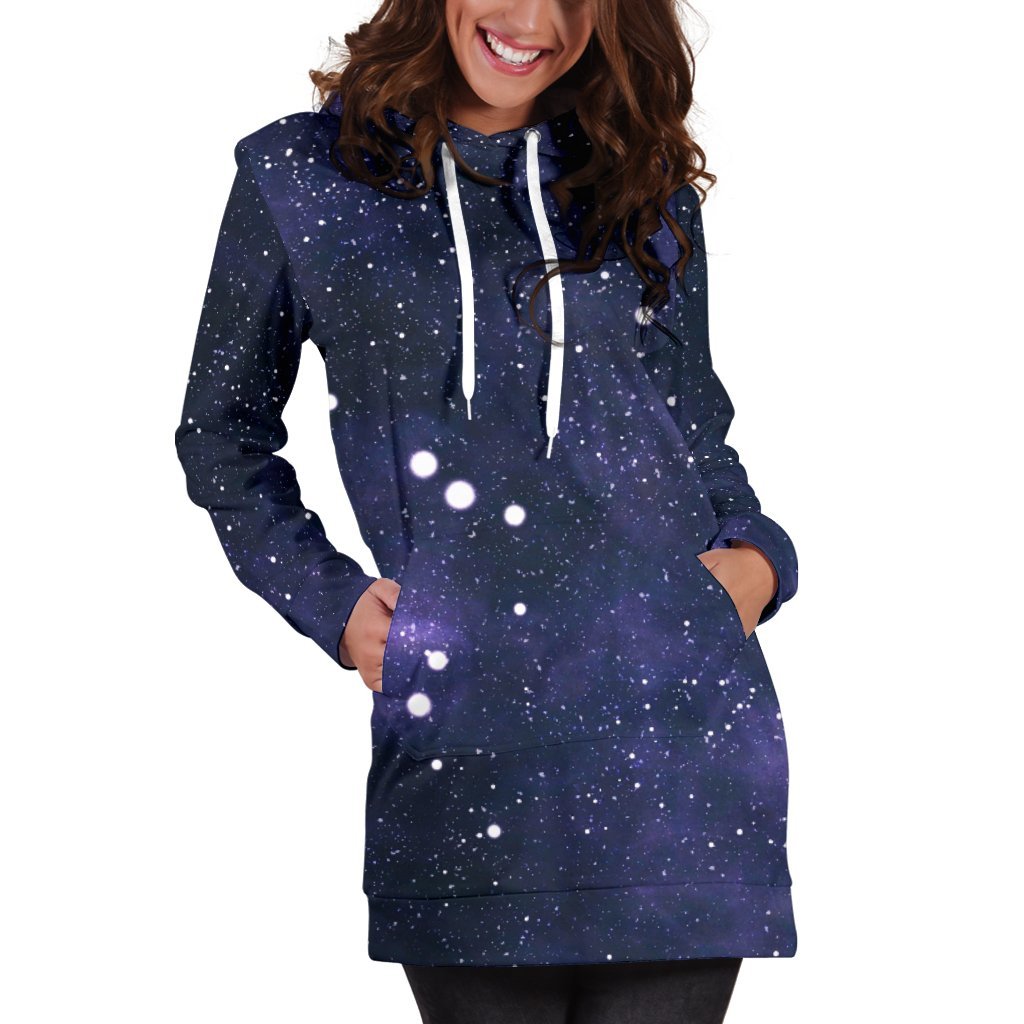 Dark Purple Galaxy Outer Space Print Hoodie Dress GearFrost