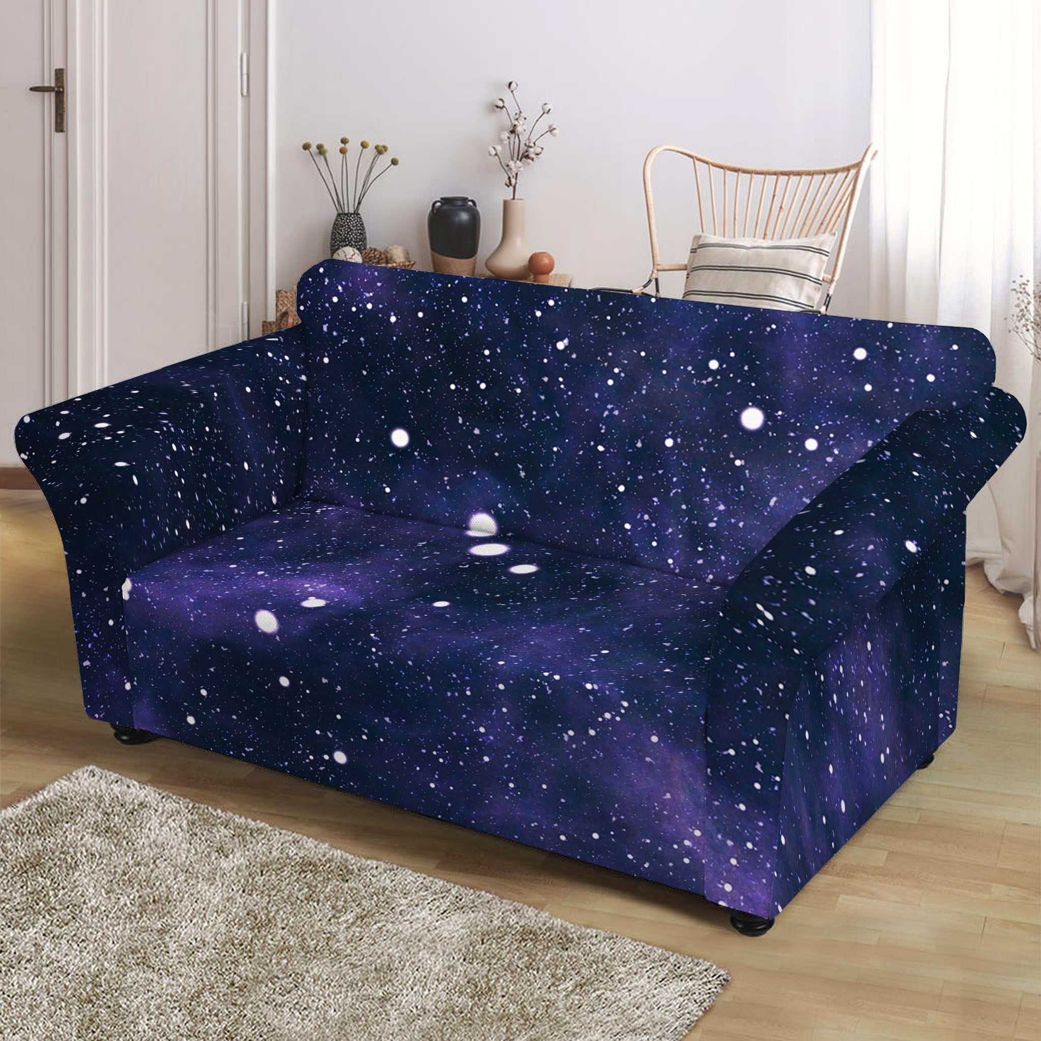 Dark Purple Galaxy Outer Space Print Loveseat Slipcover