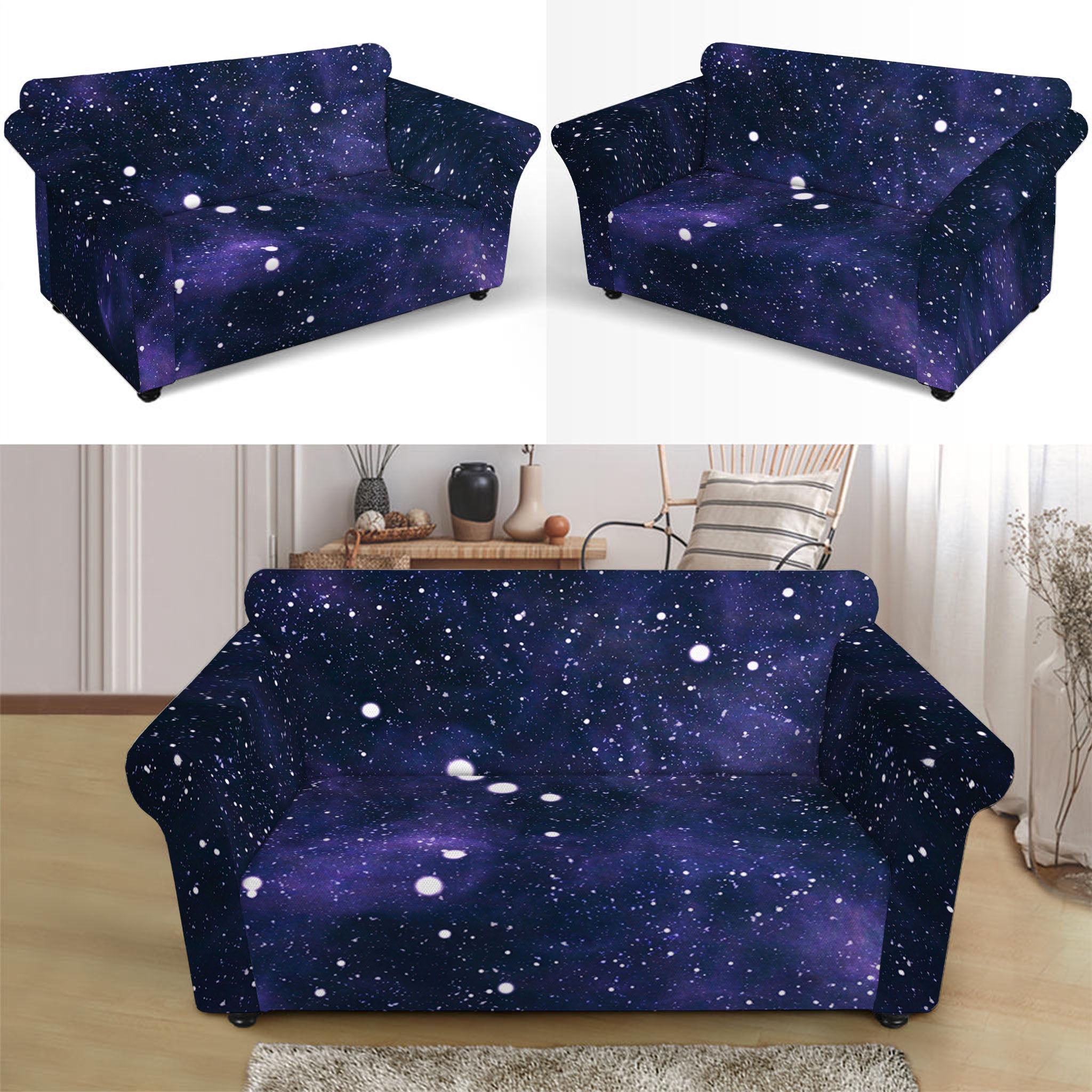 Dark Purple Galaxy Outer Space Print Loveseat Slipcover