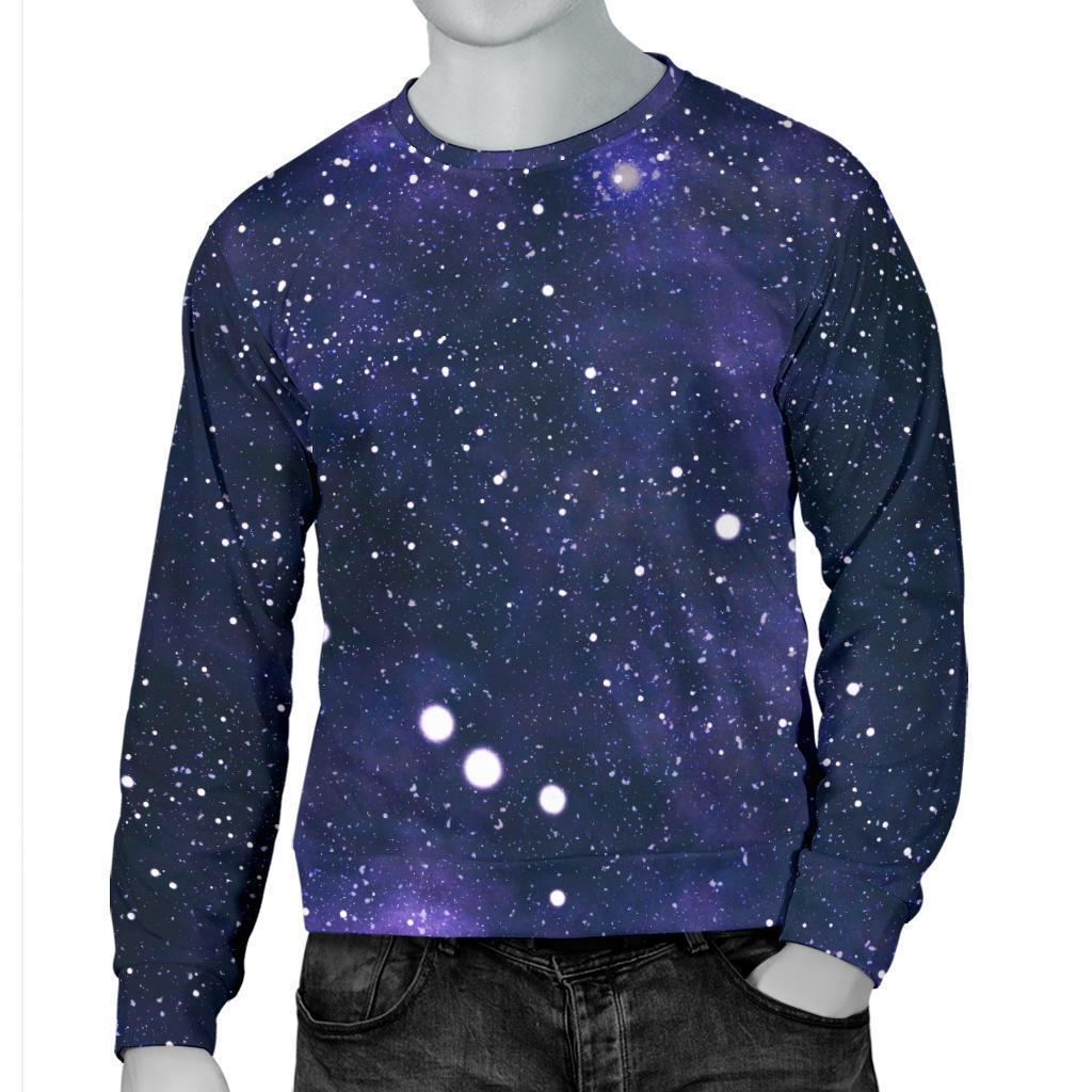 Dark Purple Galaxy Outer Space Print Men's Crewneck Sweatshirt GearFrost