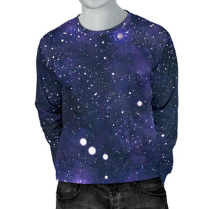 Dark Purple Galaxy Outer Space Print Men's Crewneck Sweatshirt GearFrost