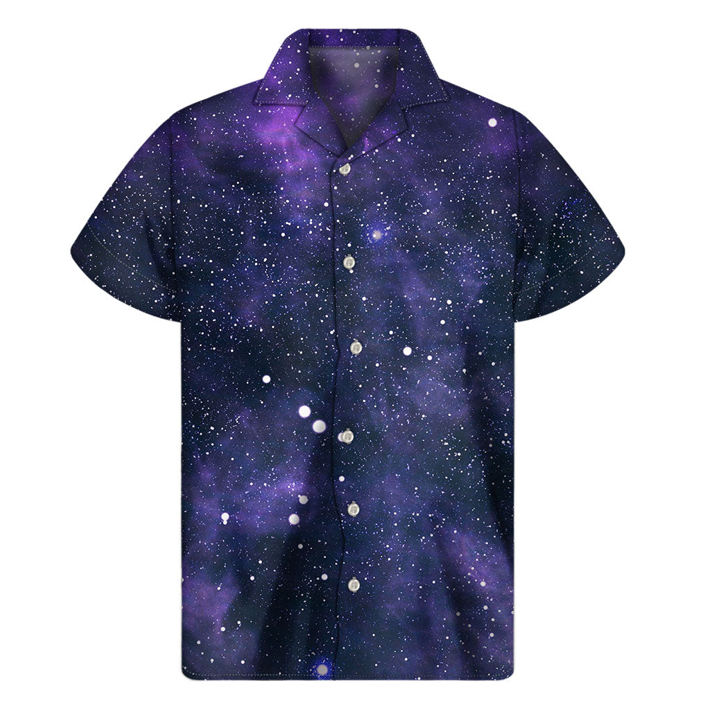 Dark Purple Galaxy Outer Space Print Men's Short Sleeve Shirt