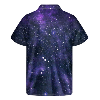 Dark Purple Galaxy Outer Space Print Men's Short Sleeve Shirt