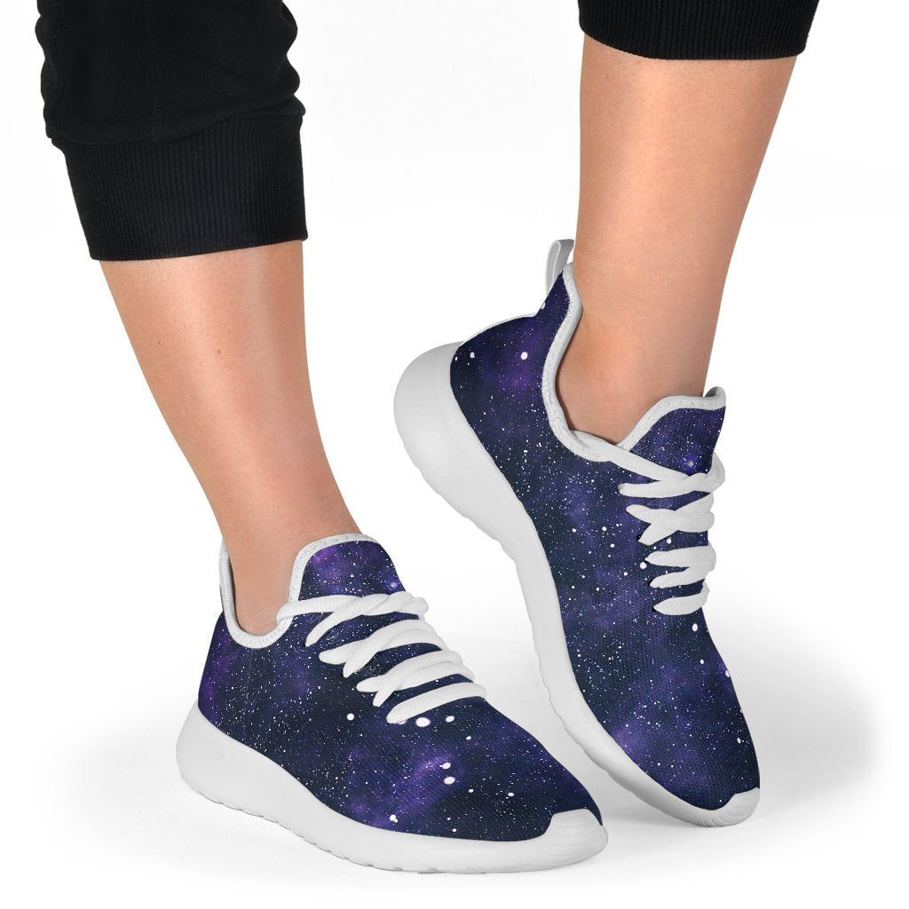 Dark Purple Galaxy Outer Space Print Mesh Knit Shoes GearFrost