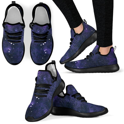 Dark Purple Galaxy Outer Space Print Mesh Knit Shoes GearFrost