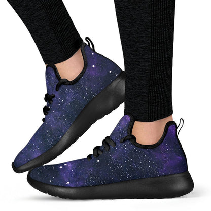 Dark Purple Galaxy Outer Space Print Mesh Knit Shoes GearFrost