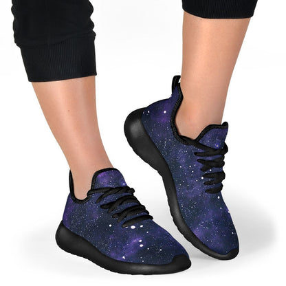 Dark Purple Galaxy Outer Space Print Mesh Knit Shoes GearFrost