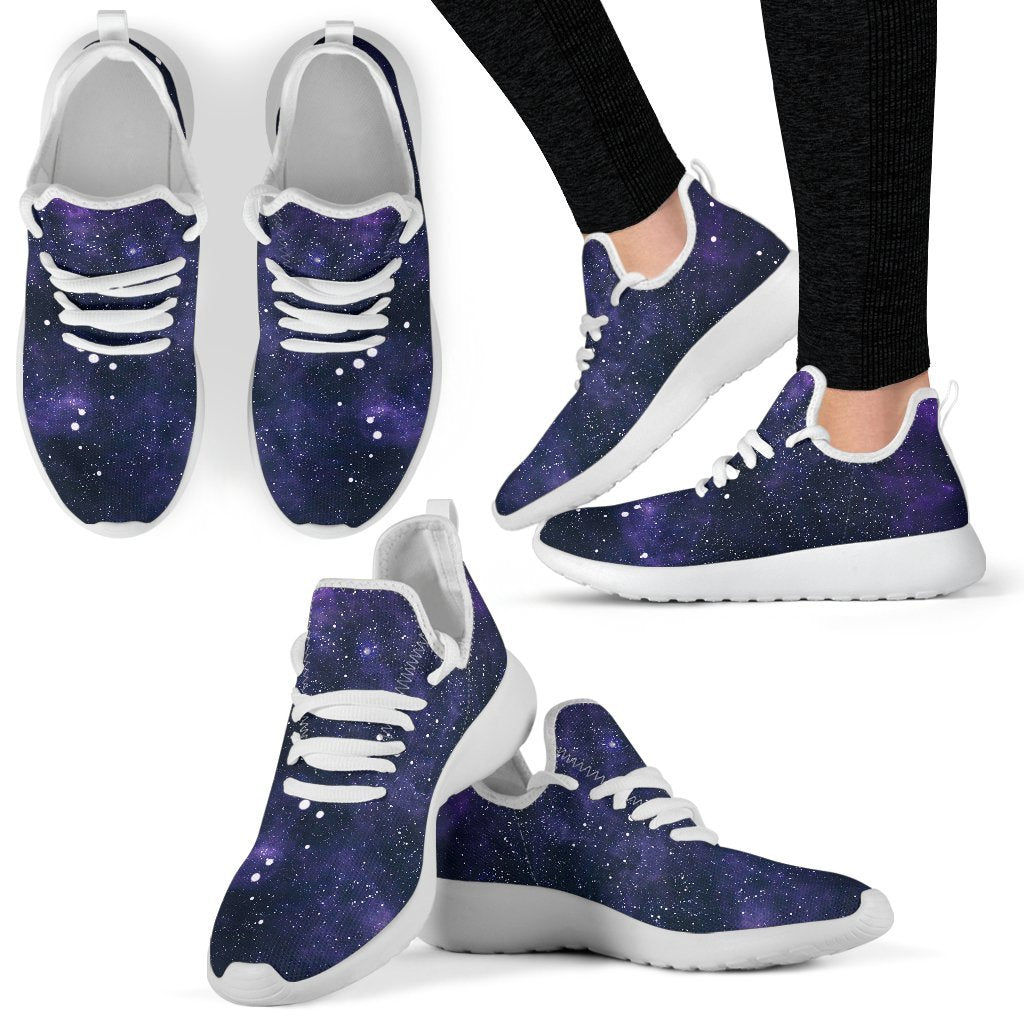 Dark Purple Galaxy Outer Space Print Mesh Knit Shoes GearFrost