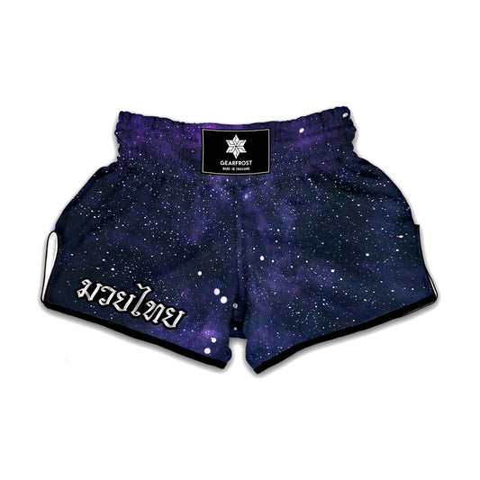Dark Purple Galaxy Outer Space Print Muay Thai Boxing Shorts