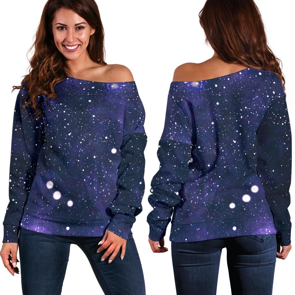 Dark Purple Galaxy Outer Space Print Off Shoulder Sweatshirt GearFrost