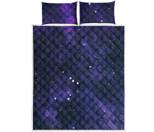 Dark Purple Galaxy Outer Space Print Quilt Bed Set