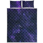 Dark Purple Galaxy Outer Space Print Quilt Bed Set