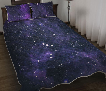 Dark Purple Galaxy Outer Space Print Quilt Bed Set