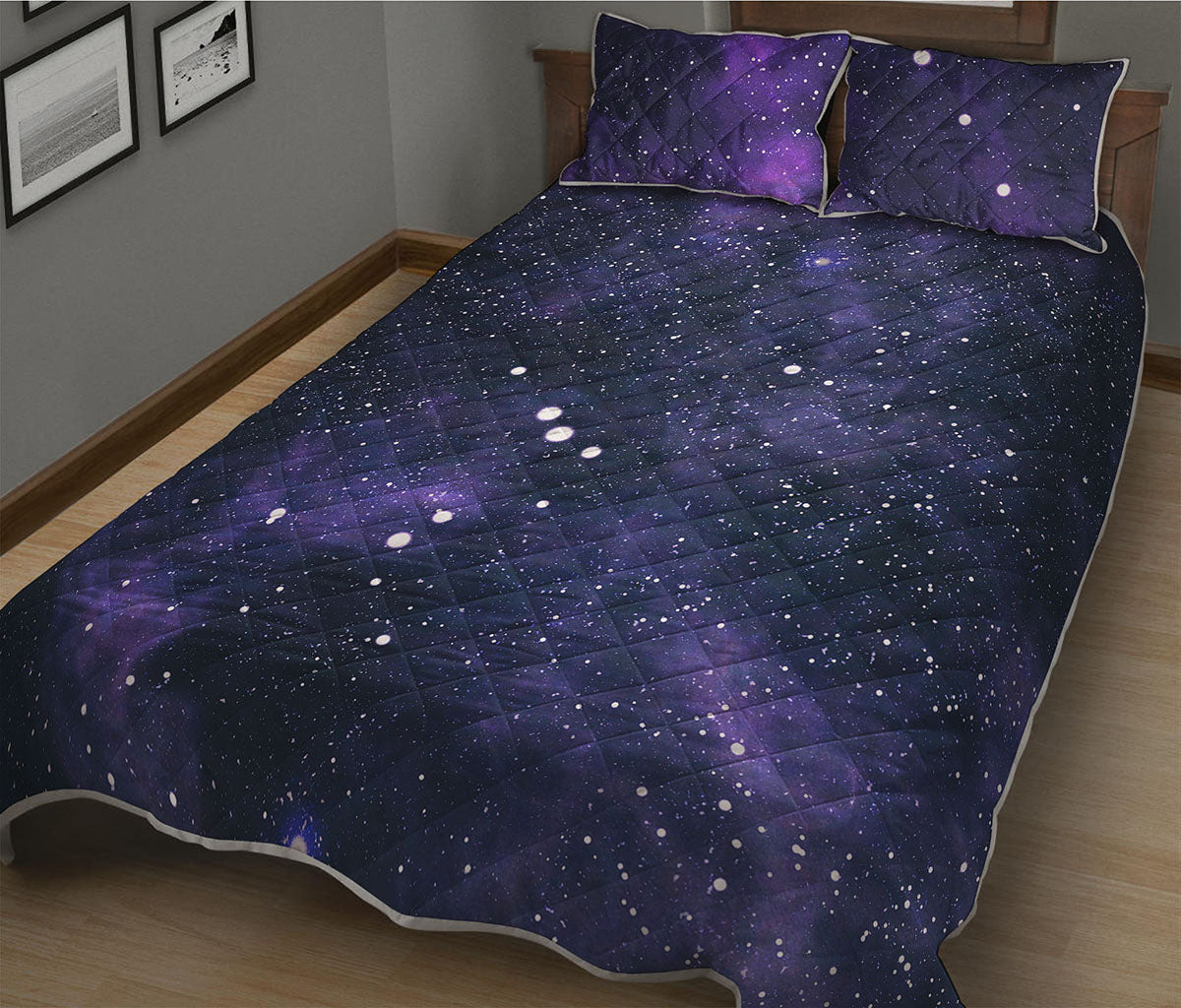 Dark Purple Galaxy Outer Space Print Quilt Bed Set