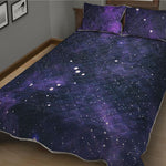 Dark Purple Galaxy Outer Space Print Quilt Bed Set