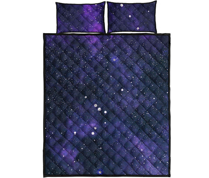 Dark Purple Galaxy Outer Space Print Quilt Bed Set