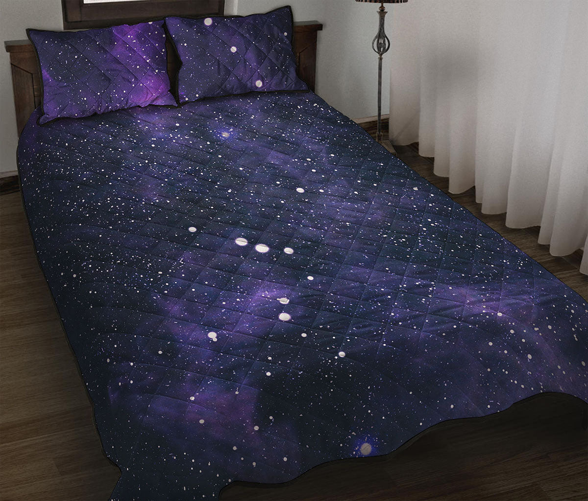 Dark Purple Galaxy Outer Space Print Quilt Bed Set