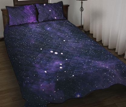 Dark Purple Galaxy Outer Space Print Quilt Bed Set