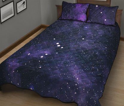 Dark Purple Galaxy Outer Space Print Quilt Bed Set