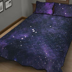Dark Purple Galaxy Outer Space Print Quilt Bed Set