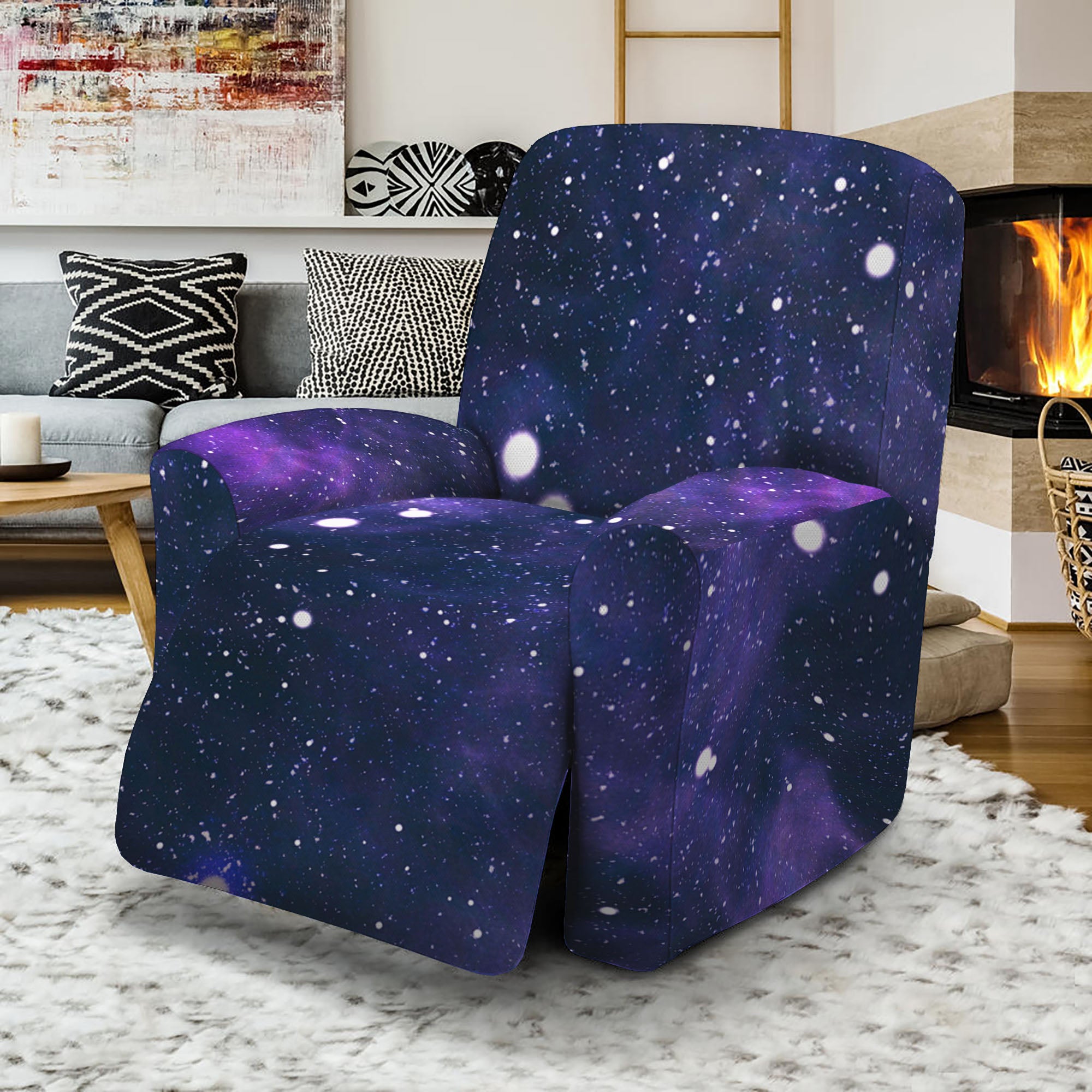 Dark Purple Galaxy Outer Space Print Recliner Slipcover