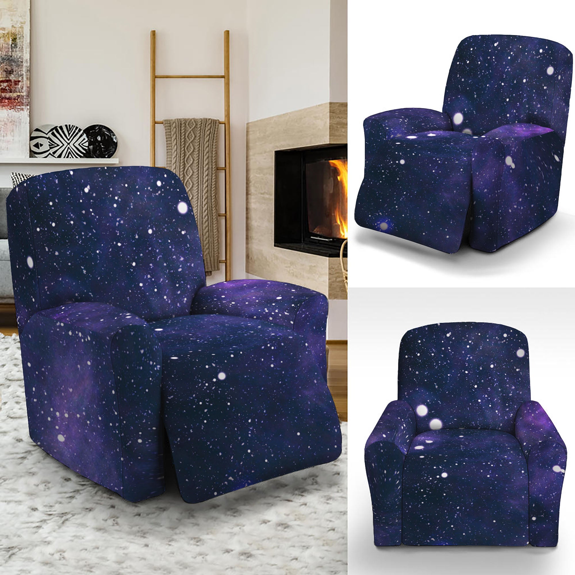 Dark Purple Galaxy Outer Space Print Recliner Slipcover