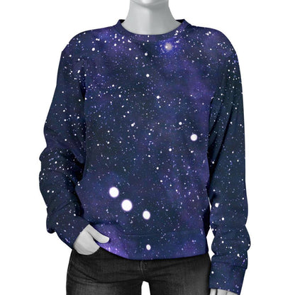 Dark Purple Galaxy Outer Space Print Women's Crewneck Sweatshirt GearFrost