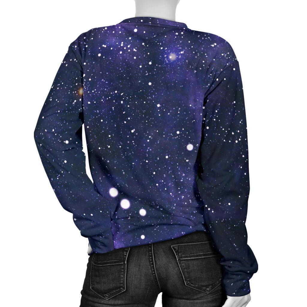 Dark Purple Galaxy Outer Space Print Women's Crewneck Sweatshirt GearFrost