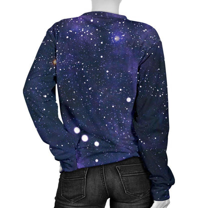 Dark Purple Galaxy Outer Space Print Women's Crewneck Sweatshirt GearFrost