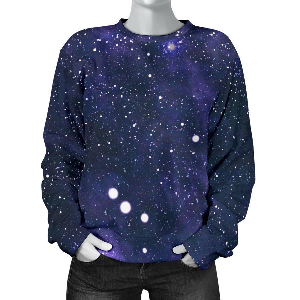 Dark Purple Galaxy Outer Space Print Women's Crewneck Sweatshirt GearFrost